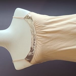 Old Navy gold sequence cami with shelf bra, size M, nude color